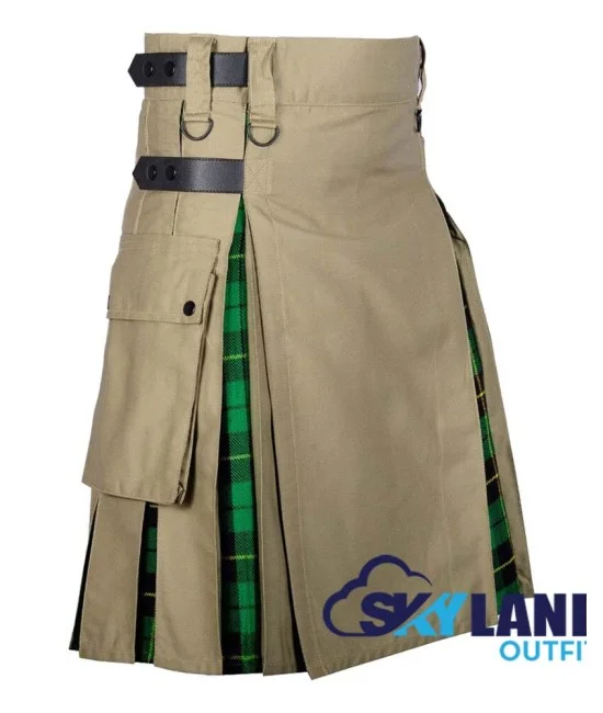 Hybrid Utility Kilts - Khaki Cotton & Wallace Hunting Tartan Kilt Hybrid Utility Kilts - Khaki Cotton & Wallace Hunting Tartan Kilt