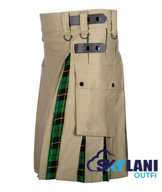 Hybrid Utility Kilts - Khaki Cotton & Wallace Hunting Tartan Kilt Hybrid Utility Kilts - Khaki Cotton & Wallace Hunting Tartan Kilt