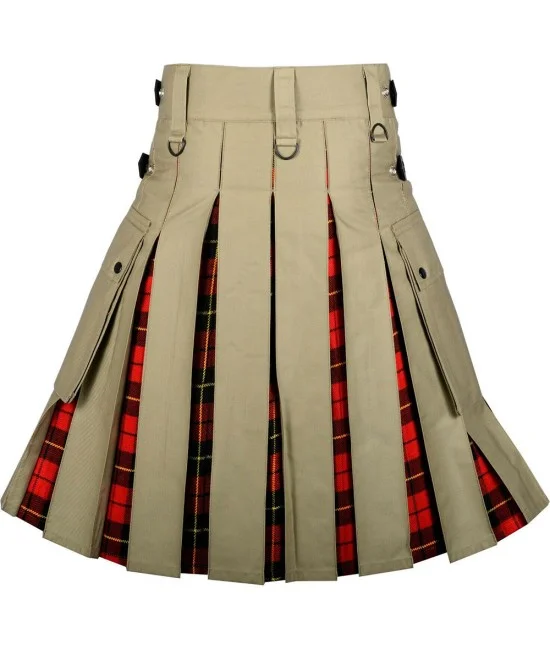 Hybrid Utility Kilts - Khaki Cotton & Wallace Tartan Kilt Hybrid Utility Kilts - Khaki Cotton & Wallace Tartan Kilt