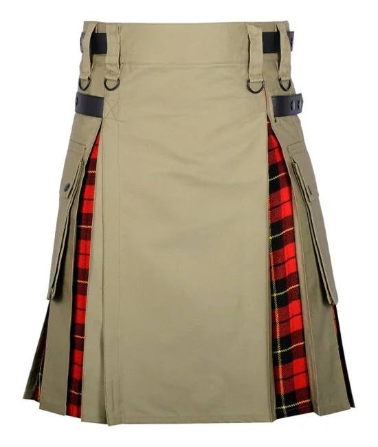 Hybrid Utility Kilts - Khaki Cotton & Wallace Tartan Kilt Hybrid Utility Kilts - Khaki Cotton & Wallace Tartan Kilt