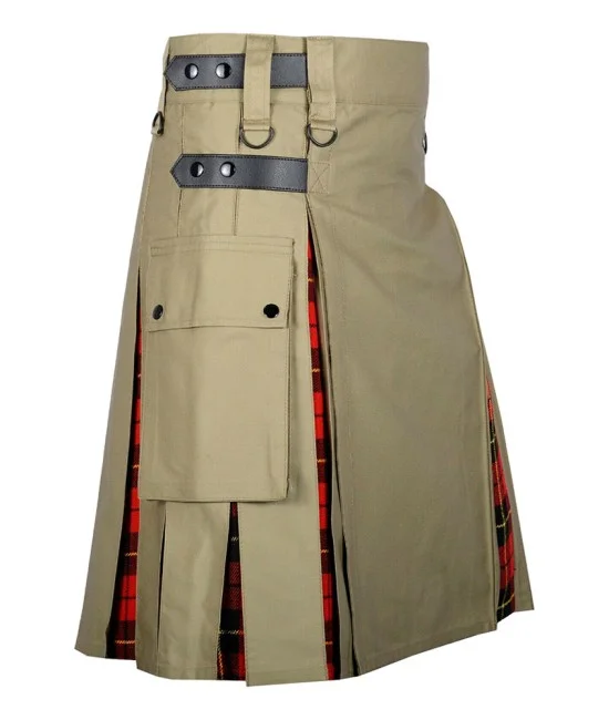Hybrid Utility Kilts - Khaki Cotton & Wallace Tartan Kilt Hybrid Utility Kilts - Khaki Cotton & Wallace Tartan Kilt