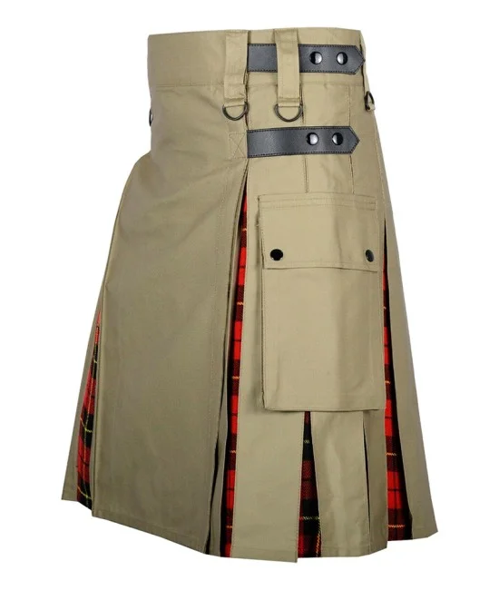 Hybrid Utility Kilts - Khaki Cotton & Wallace Tartan Kilt Hybrid Utility Kilts - Khaki Cotton & Wallace Tartan Kilt
