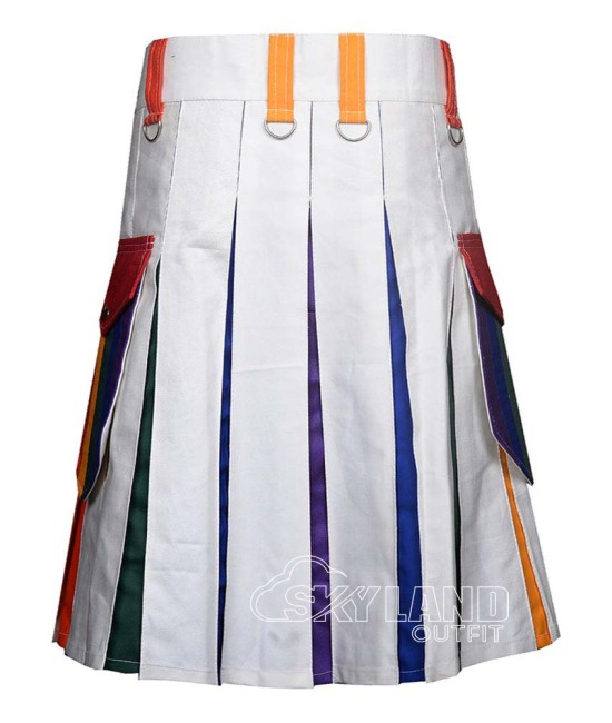 LGBTQ Pride Rainbow White Cotton Utility Kilt – Cargo Kilts