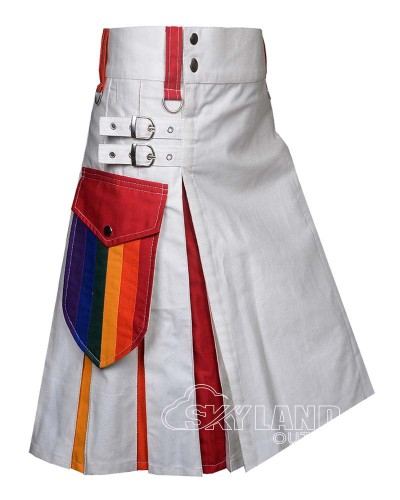 LGBTQ Pride Rainbow White Cotton Utility Kilt – Cargo Kilts