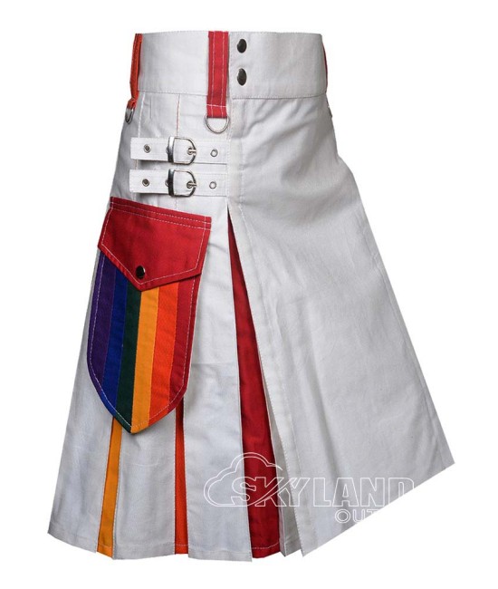 LGBTQ Pride Rainbow White Cotton Utility Kilt – Cargo Kilts