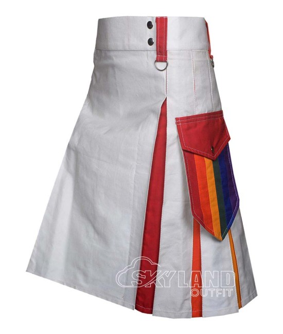 LGBTQ Pride Rainbow White Cotton Utility Kilt – Cargo Kilts