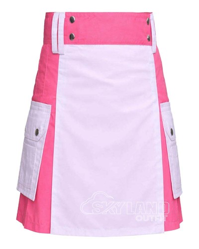 Pink White Hybrid Utility Kilt | Cotton Cargo