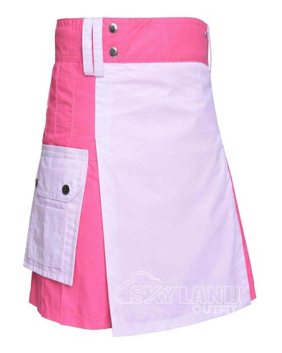 Pink White Hybrid Utility Kilt | Cotton Cargo