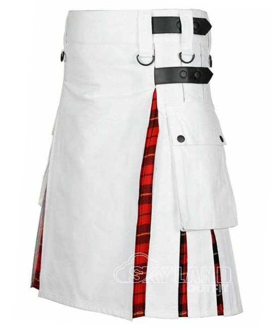 Wallace Tartan Hybrid Utility Kilt - White Cotton