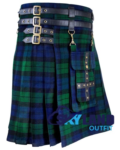 Scottish Black watch tartan modern utility kilt, detachable pocket Scottish Black watch tartan modern utility kilt, detachable pocket