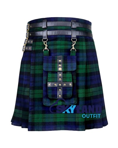 Scottish Black watch tartan modern utility kilt, detachable pocket
