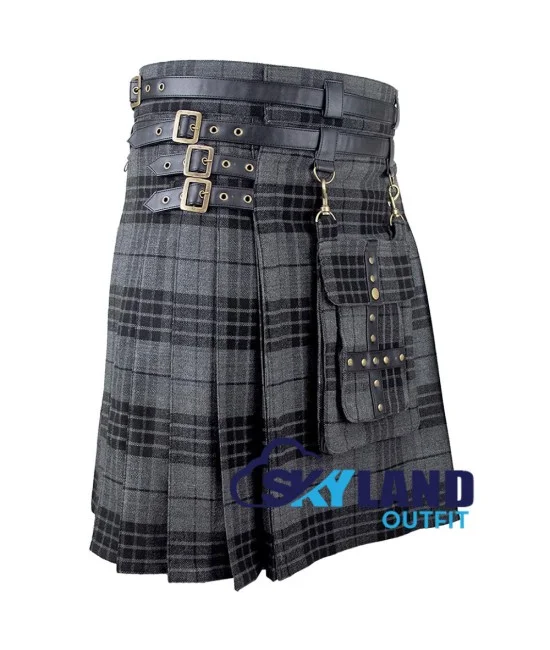 Scottish Grey watch tartan modern utility kilt detachable pocket Scottish Grey watch tartan modern utility kilt detachable pocket