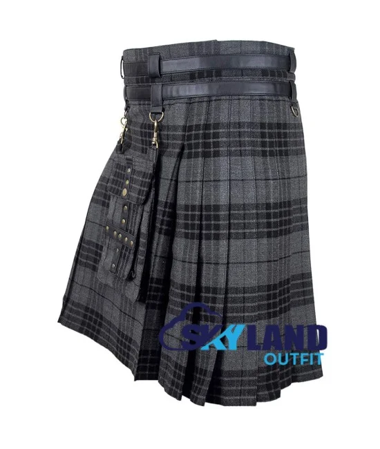 Scottish Grey watch tartan modern utility kilt detachable pocket Scottish Grey watch tartan modern utility kilt detachable pocket