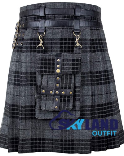 Scottish Grey Watch Tartan Modern Utility Kilt | Detachable Pocket