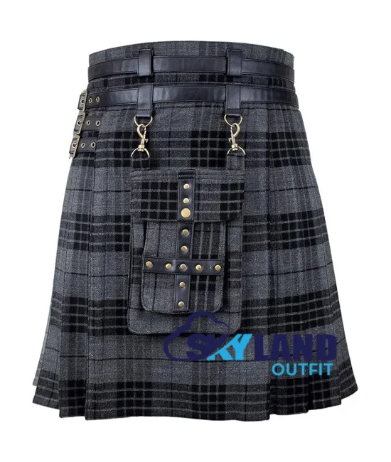 Scottish Grey watch tartan modern utility kilt detachable pocket Scottish Grey watch tartan modern utility kilt detachable pocket