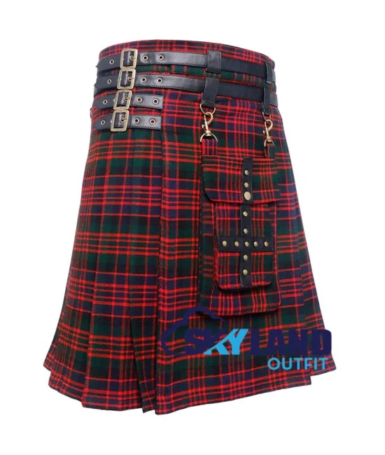 Scottish MacDonald tartan modern utility kilt detachable pocket Scottish MacDonald tartan modern utility kilt detachable pocket