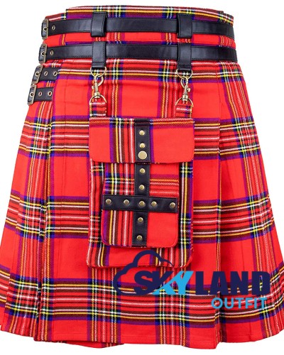 Scottish Royal Stewart Tartan Modern Utility Kilt | Detachable Pocket