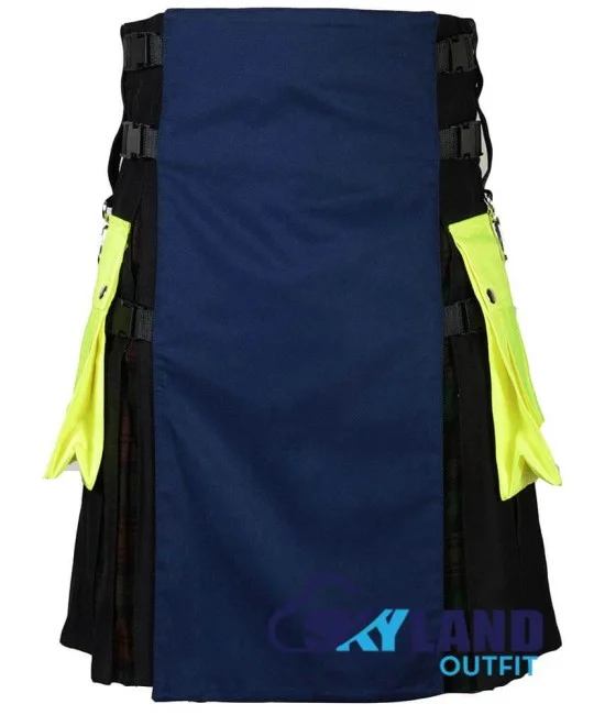 Black & Blue Hybrid Kilt – Under Black Watch Weathered Tartan Utility Kilt