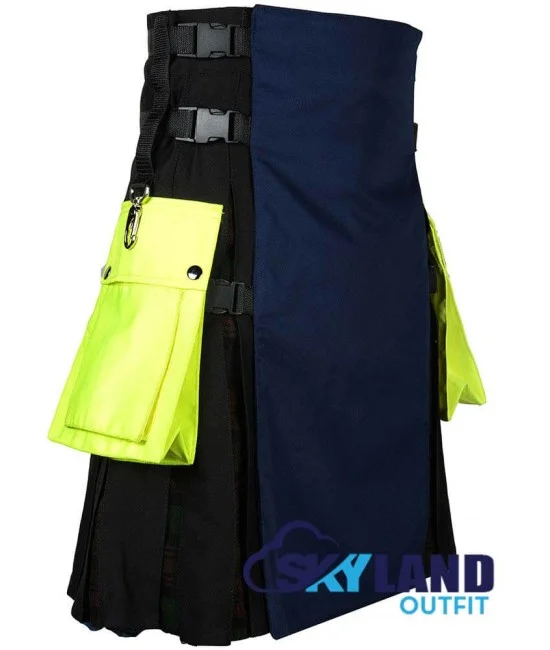 Black & Blue Hybrid Kilt – Under Black Watch Weathered Tartan Utility Kilt