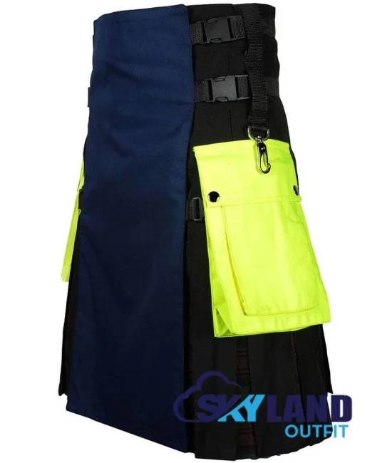 Black & Blue Hybrid Kilt – Under Black Watch Weathered Tartan Utility Kilt