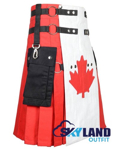 Canadian Flag Utility Kilt – Handmade Cotton Patriotic Kilt for Men Canadian Flag Utility Kilt – Handmade Cotton Patriotic Kilt for Men