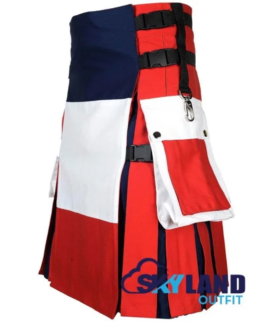 French Flag Utility Kilt – Handmade Cotton Patriotic Kilt for Men French Flag Utility Kilt – Handmade Cotton Patriotic Kilt for Men