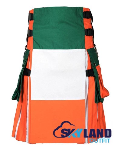 Irish Flag Utility Kilt – Premium Handmade Cotton Patriotic Kilt for Men
