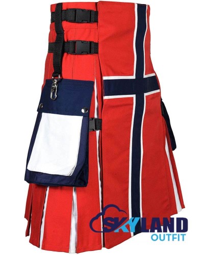 Norway Flag Utility Kilt – Handmade Cotton Patriotic Kilt | Custom Nordic Kilt Norway Flag Utility Kilt – Handmade Cotton Patriotic Kilt | Custom Nordic Kilt