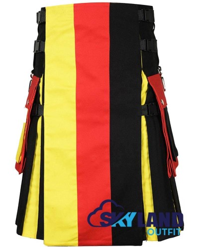 Red Black Yellow Hybrid Kilt – Custom Scottish Utility Kilt for Men Red Black Yellow Hybrid Kilt – Custom Scottish Utility Kilt for Men