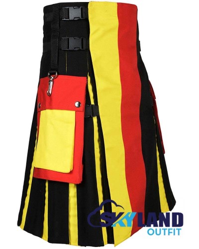 Red Black Yellow Hybrid Kilt – Custom Scottish Utility Kilt for Men Red Black Yellow Hybrid Kilt – Custom Scottish Utility Kilt for Men