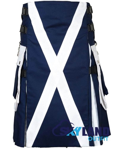 Scotland Flag Utility Kilt – Handmade Cotton Kilt for Men | Scottish Patriotic Kilt