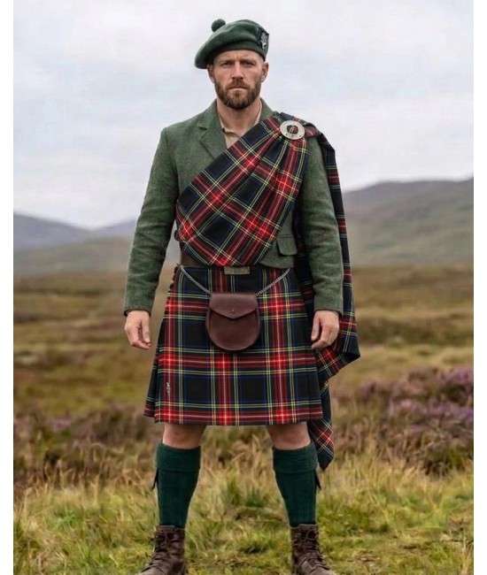 Black Stewart Tartan Great Kilt – Traditional Feileadh Mor | 13oz Acrylic Wool Black Stewart Tartan Great Kilt – Traditional Feileadh Mor | 13oz Acrylic Wool