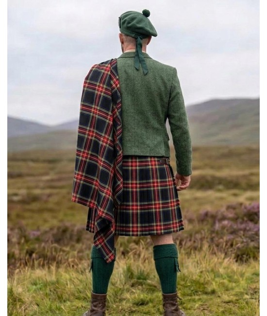 Black Stewart Tartan Great Kilt – Traditional Feileadh Mor | 13oz Acrylic Wool Black Stewart Tartan Great Kilt – Traditional Feileadh Mor | 13oz Acrylic Wool