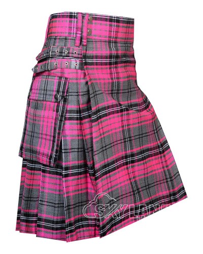 Ailsa Pink Tartan Utility Kilt for Men – Scottish Cargo Pockets Kilt