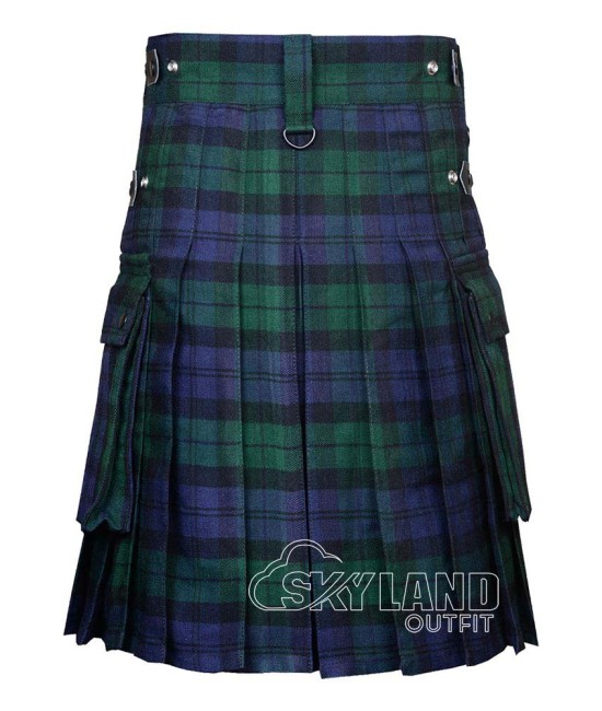 Black Watch Tartan Kilt Scottish Utility Kilt with Cargo Pockets Black Watch Tartan Kilt Scottish Utility Kilt with Cargo Pockets