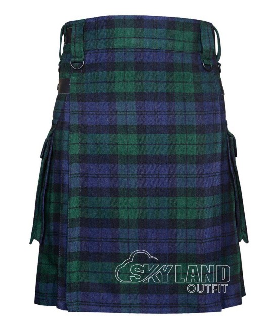 Black Watch Tartan Kilt Scottish Utility Kilt with Cargo Pockets Black Watch Tartan Kilt Scottish Utility Kilt with Cargo Pockets