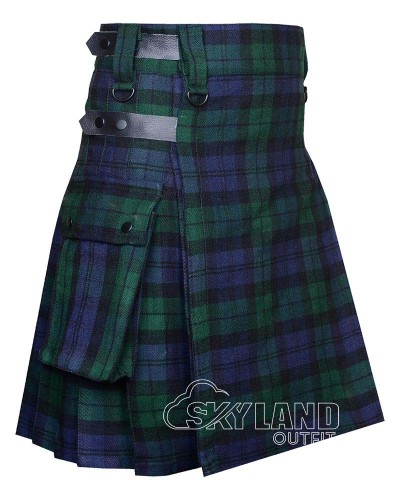 Black Watch Tartan Kilt Scottish Utility Kilt with Cargo Pockets Black Watch Tartan Kilt Scottish Utility Kilt with Cargo Pockets