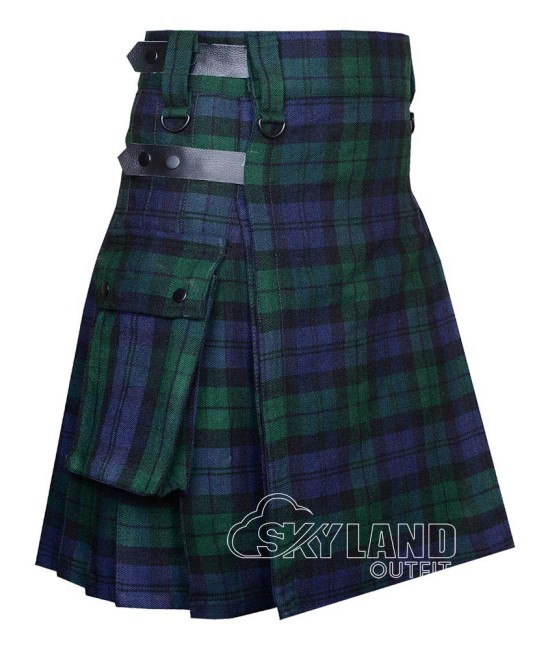 Black Watch Tartan Kilt Scottish Utility Kilt with Cargo Pockets Black Watch Tartan Kilt Scottish Utility Kilt with Cargo Pockets