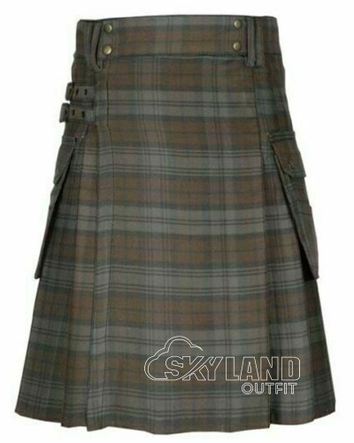 Black Watch Weathered Tartan Utility Kilt for Men – Scottish Cargo Pockets Kilt