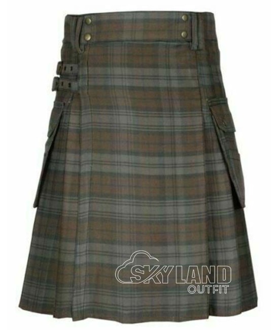Black Watch Weathered Tartan Utility Kilt for Men – Scottish Cargo Pockets Kilt Black Watch Weathered Tartan Utility Kilt for Men – Scottish Cargo Pockets Kilt