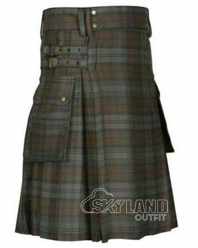 Black Watch Weathered Tartan Utility Kilt for Men – Scottish Cargo Pockets Kilt Black Watch Weathered Tartan Utility Kilt for Men – Scottish Cargo Pockets Kilt