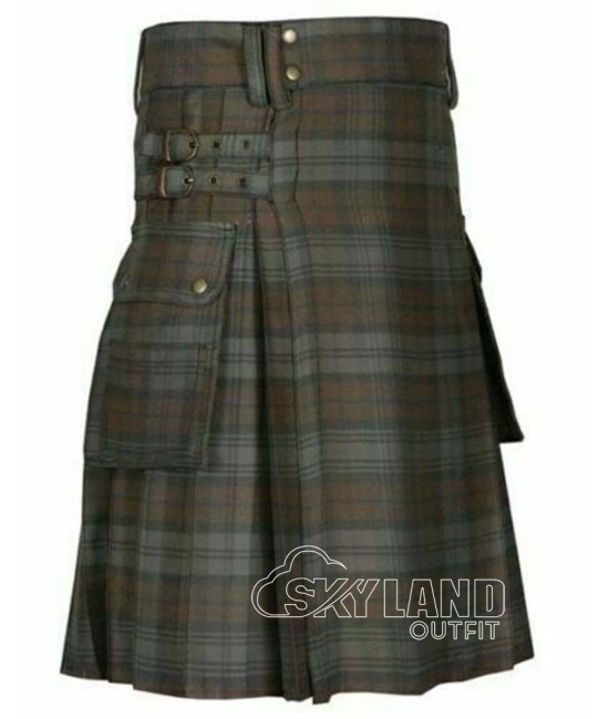 Black Watch Weathered Tartan Utility Kilt for Men – Scottish Cargo Pockets Kilt Black Watch Weathered Tartan Utility Kilt for Men – Scottish Cargo Pockets Kilt