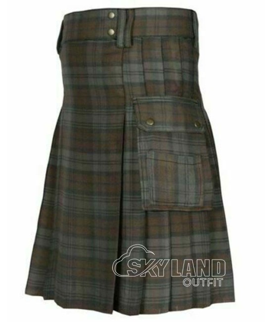 Black Watch Weathered Tartan Utility Kilt for Men – Scottish Cargo Pockets Kilt Black Watch Weathered Tartan Utility Kilt for Men – Scottish Cargo Pockets Kilt