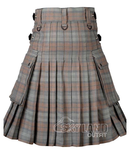 Black Watch Weathered Tartan Kilt Scottish Utility Kilt with Cargo Pockets Black Watch Weathered Tartan Kilt Scottish Utility Kilt with Cargo Pockets