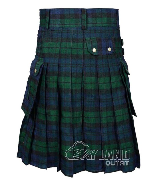 Black Watch Tartan Utility Kilt for Men – Scottish Cargo Pockets Kilt