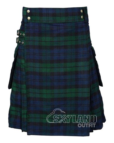 Black Watch Tartan Utility Kilt for Men – Scottish Cargo Pockets Kilt