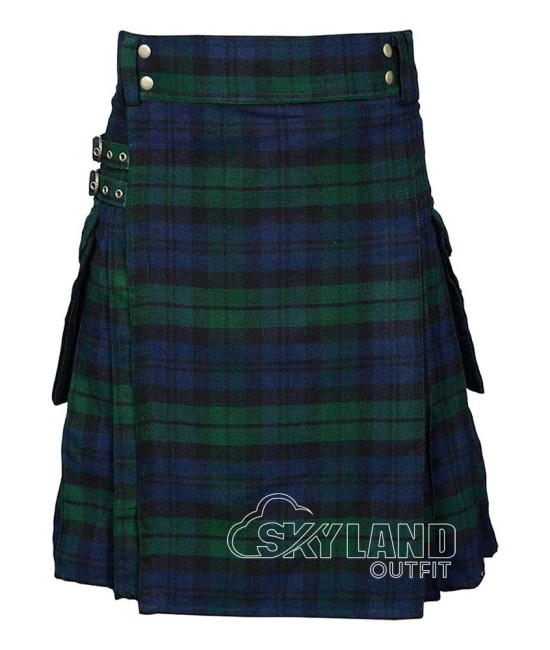 Black Watch Tartan Utility Kilt for Men – Scottish Cargo Pockets Kilt