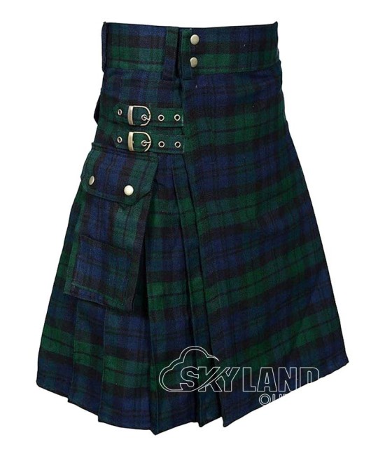 Black Watch Tartan Utility Kilt for Men – Scottish Cargo Pockets Kilt