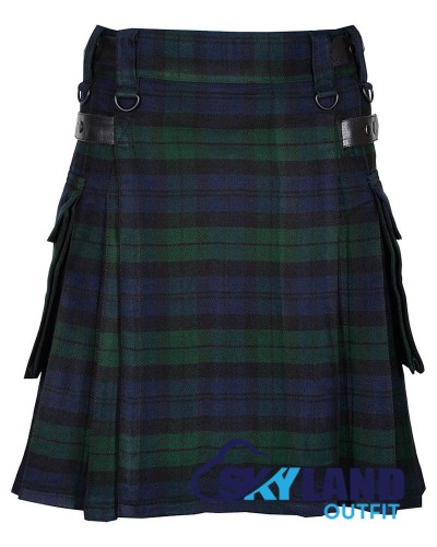 Black Watch Tartan Kilt Scottish Utility Kilt with Cargo Pockets Black Watch Tartan Kilt Scottish Utility Kilt with Cargo Pockets