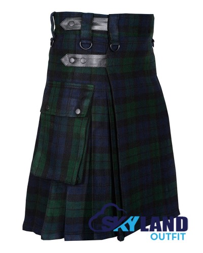 Black Watch Tartan Kilt Scottish Utility Kilt with Cargo Pockets Black Watch Tartan Kilt Scottish Utility Kilt with Cargo Pockets
